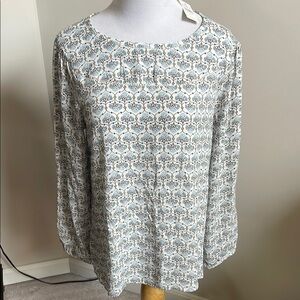 LOFT size medium blue print long sleeve blouse. NWT